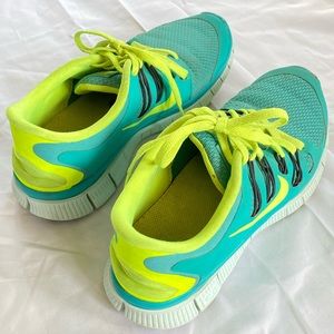Nike Free 5.0 Running Shoes Size 8 Yellow Teal